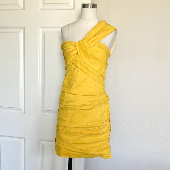 A.L.C. Apollo Linen One Shoulder Mini Dress Sole Yellow - Picture 6 of 12